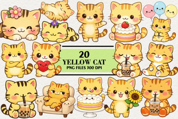 Download Kawaii Yellow Cat Clipart Bundle - Yellow Collection