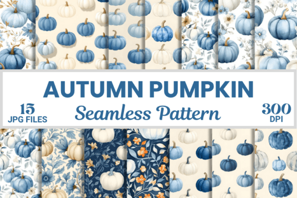 Download Blue Autumn Grandmillennial Fall Pattern - Fall pattern Collection
