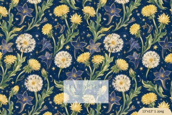 Download Celestial Dandelion Navy Pattern Yellow - Yellow Collection