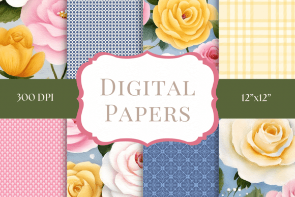Download Yellow &amp; Pink Rose Digital Papers - Yellow Collection