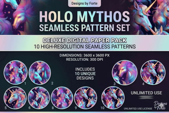 Download 10 Holographic Unicorn Seamless Patterns - Unicorn seamless Collection