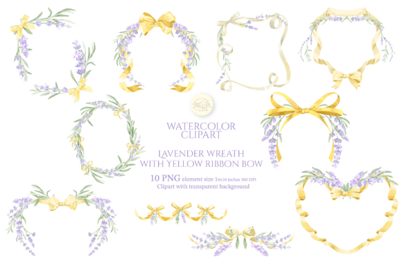Download Lavender Wreath with Yellow Ribbon Bow - Yellow Collection