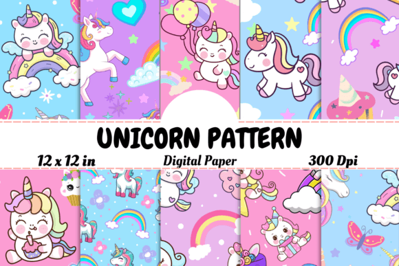 Download UNICORN SEAMLESS PATTERN - DIGITAL PAPER - Unicorn seamless Collection