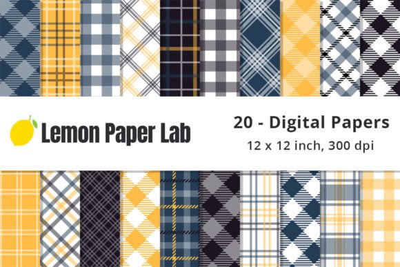 Download Blue and Yellow Plaid Digital Paper - Yellow Collection