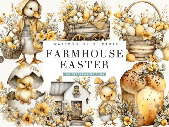 Download Watercolor Farmhouse Easter Clipart - Easter clipart Collection
