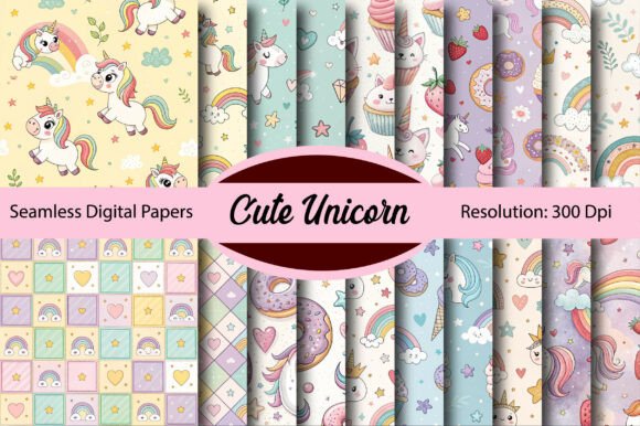 Download CUTE UNICORN Seamless Digital Paper - Unicorn seamless Collection